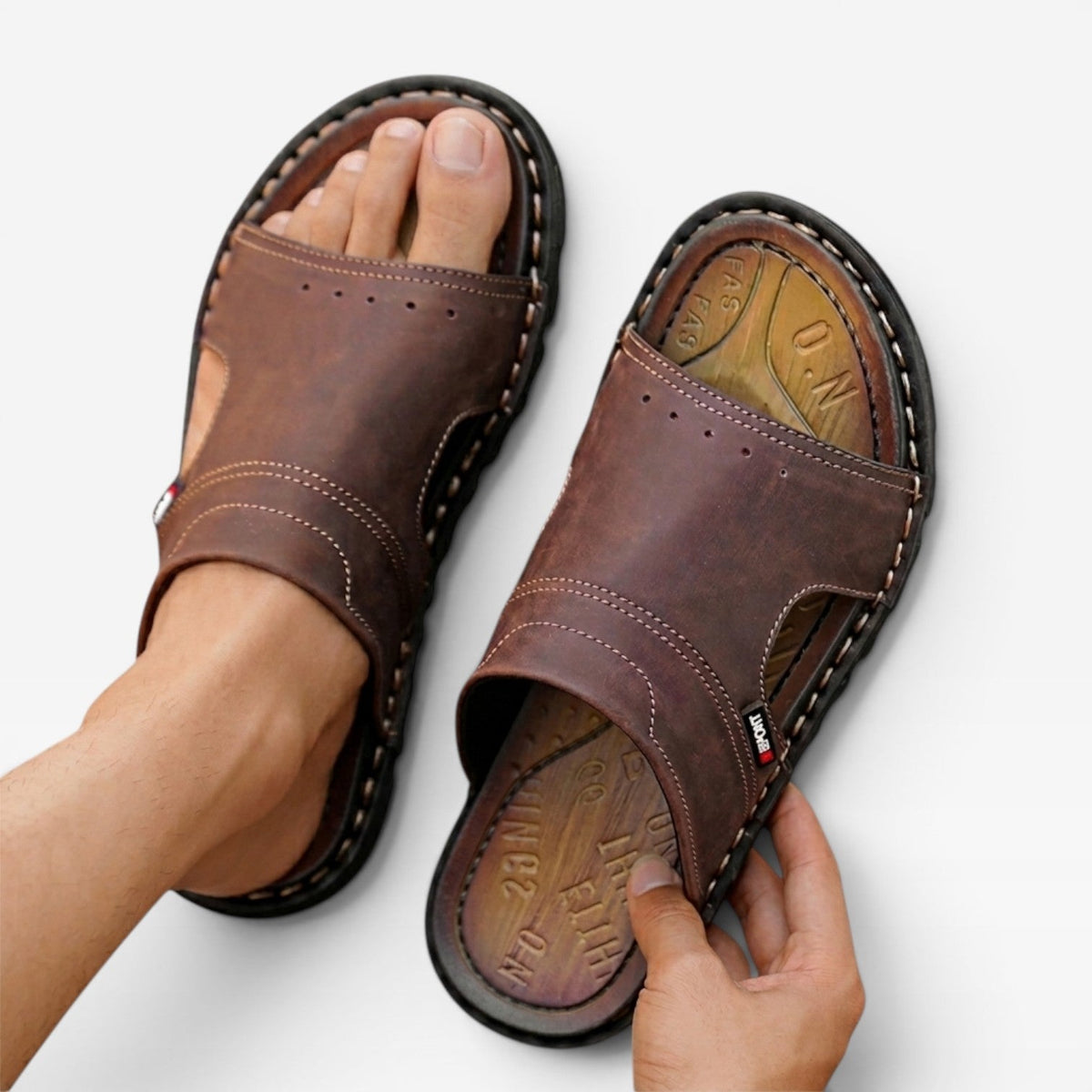 Sandales slides en cuir pour hommes – Style estival classique à enfiler à bout ouvert