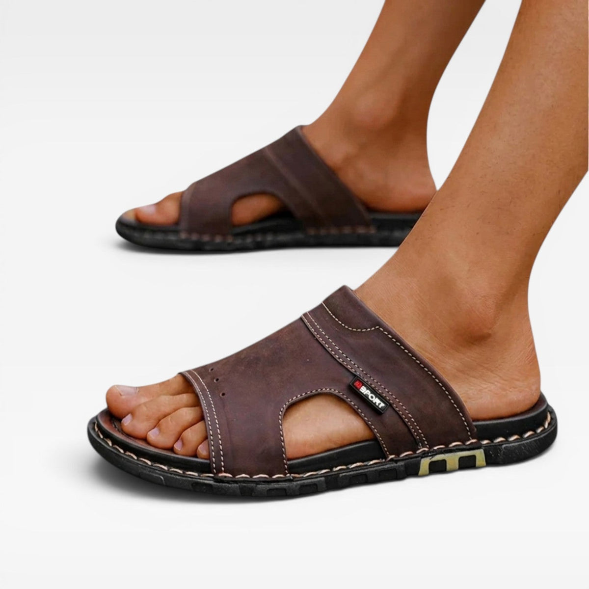 Sandales slides en cuir pour hommes – Style estival classique à enfiler à bout ouvert