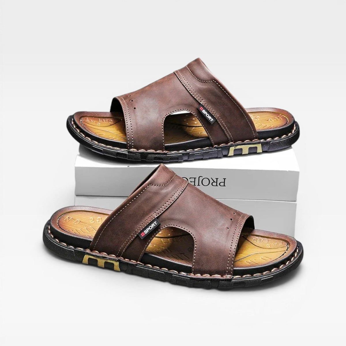 Sandales slides en cuir pour hommes – Style estival classique à enfiler à bout ouvert