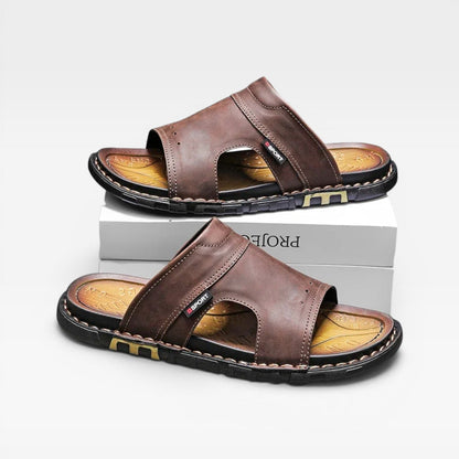 Sandales slides en cuir pour hommes – Style estival classique à enfiler à bout ouvert