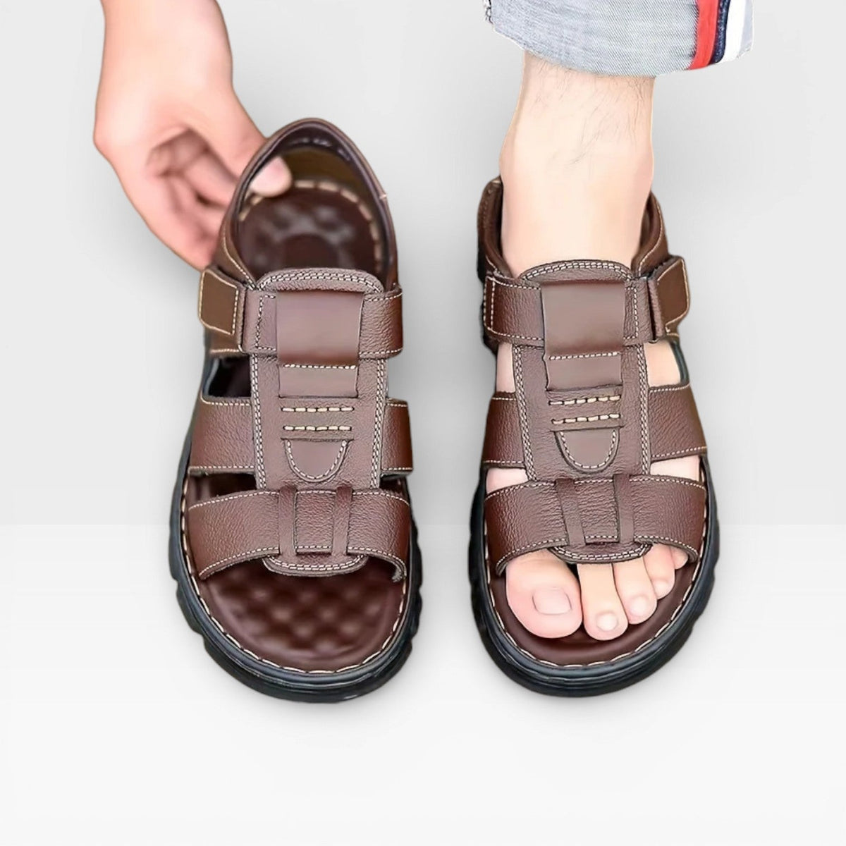 Sandales en cuir à semelle souple pour hommes pour l'été