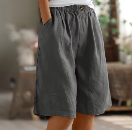 Short en coton gris, taille élastique et bouton