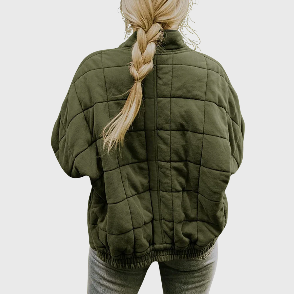 Veste matelassée oversize vert foncé, col montant et fermeture zippée, poches