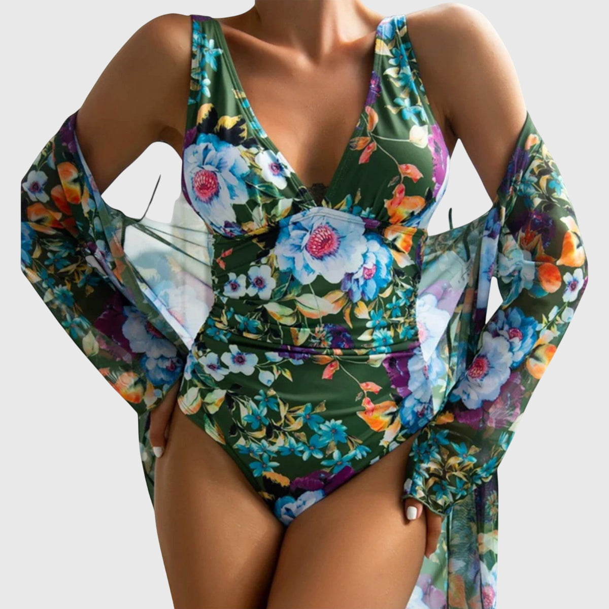 Ensemble de maillot de bain d’été fleuri avec haut triangle, culotte échancrée et paréo