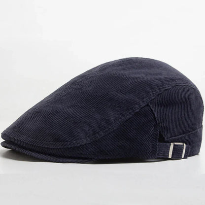 Casquette en velours côtelé pour hommes, bleu marine, rabat arrière et boucle