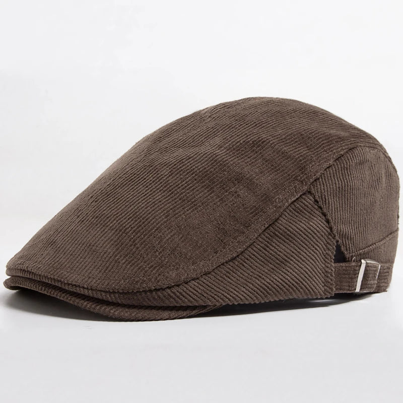 Casquette homme en velours côtelé brun foncé, bandeau et boucle arrière réglable