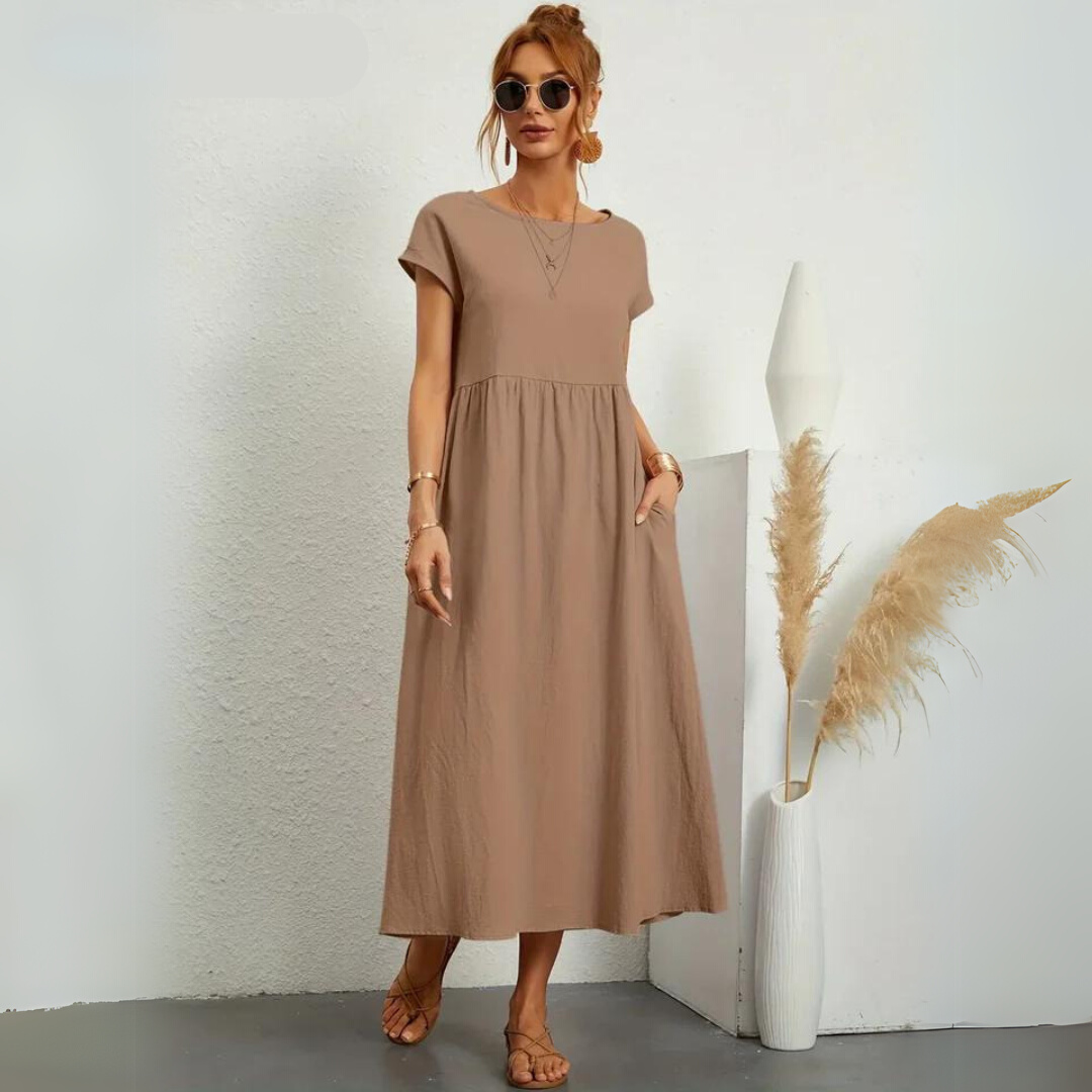 Isla - Robe Midi Décontractée en Coton