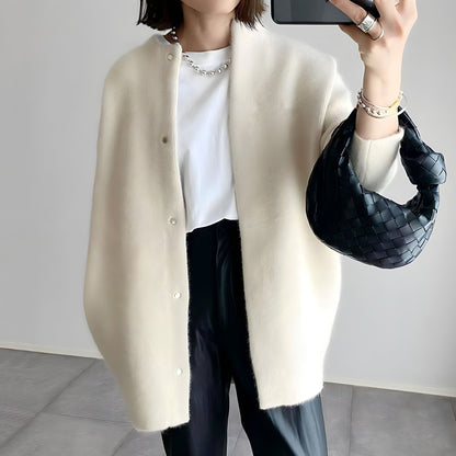 Cardigan crème à boutons devant, longueur mi-longue, manches longues