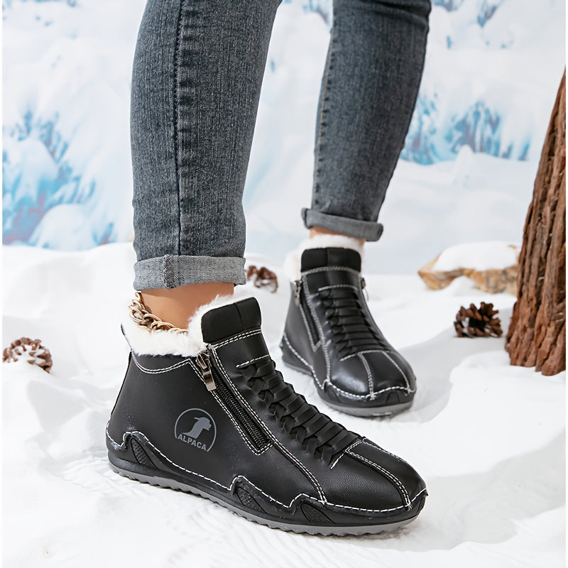 Bottines d’hiver noires à tige haute, doublure fourrée et fermeture éclair