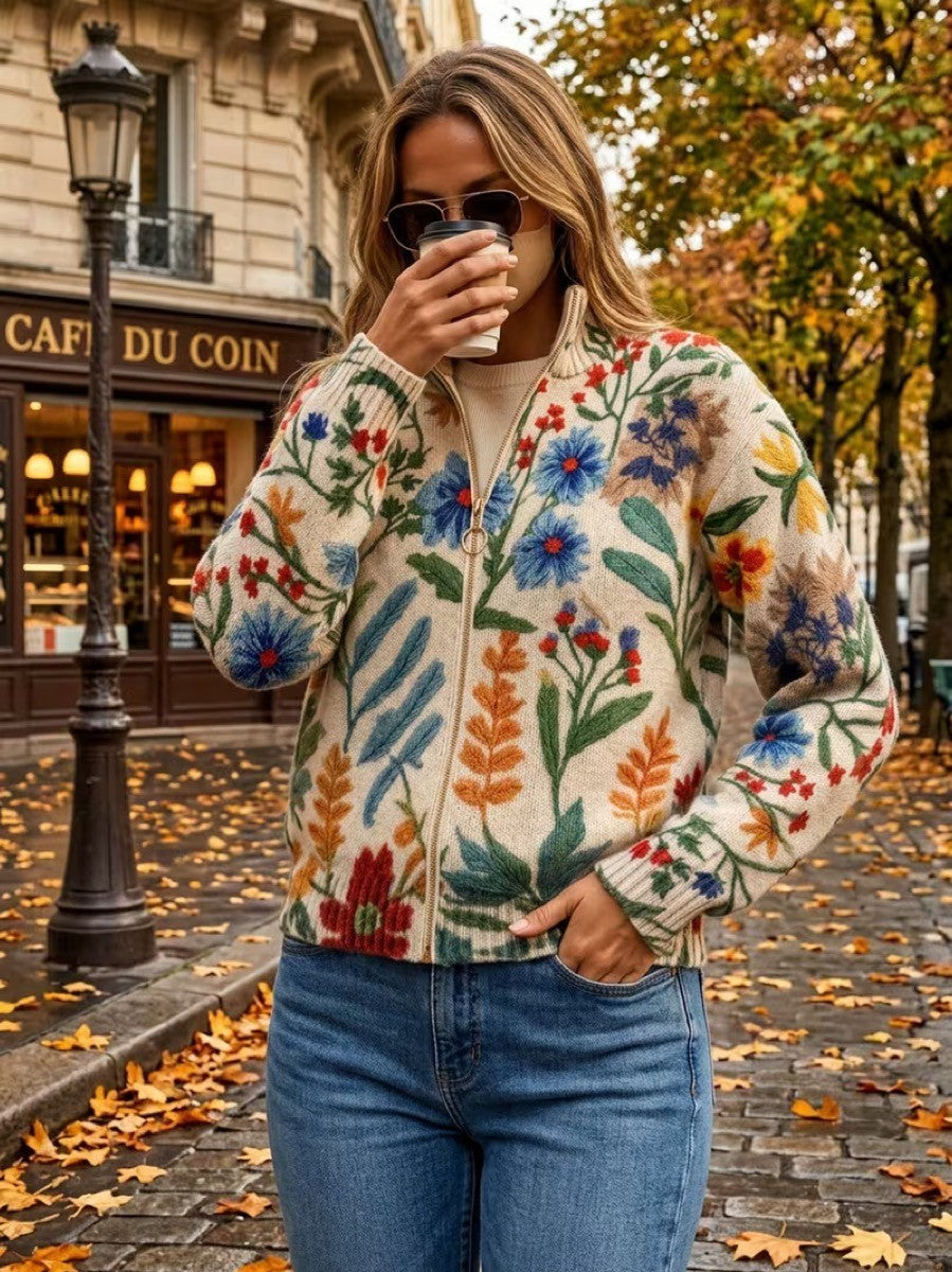 Tabitha | Cardigan zippé floral du jardin botanique