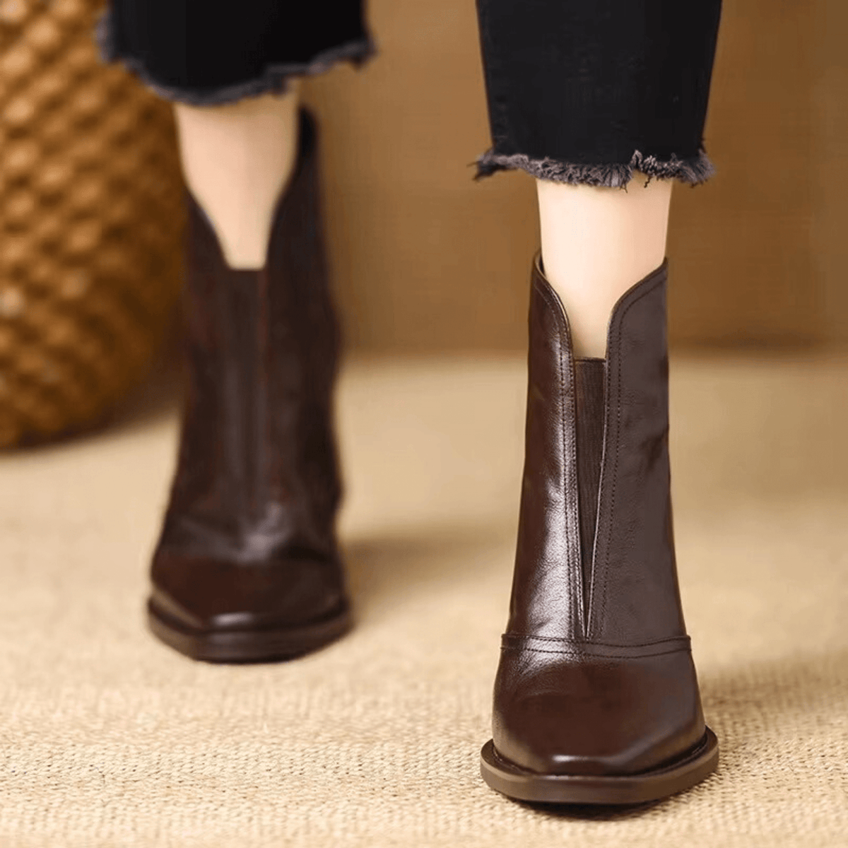 Bottines en cuir Agnese – marron, détail